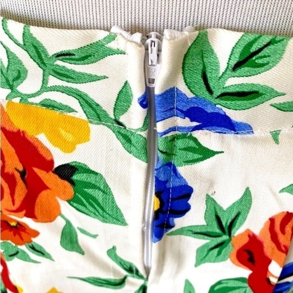 Women Vintage Sz Small Skirt Pleated Midi A Line Vtg 60s 70s White Floral Zip - Picture 4 of 5